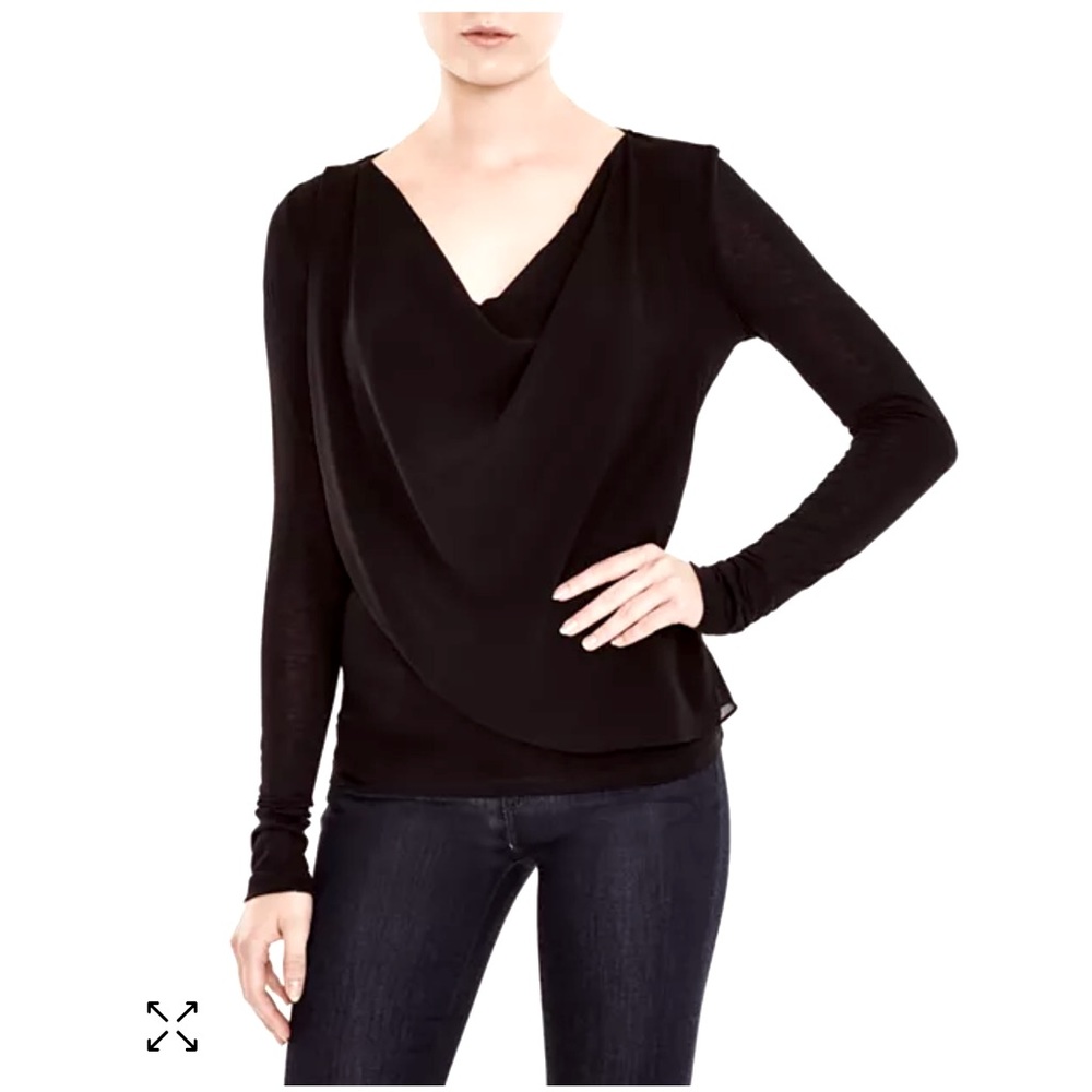 Velvet by Graham & Spencer Black Draped Chiffon Overlay Tee Size Small